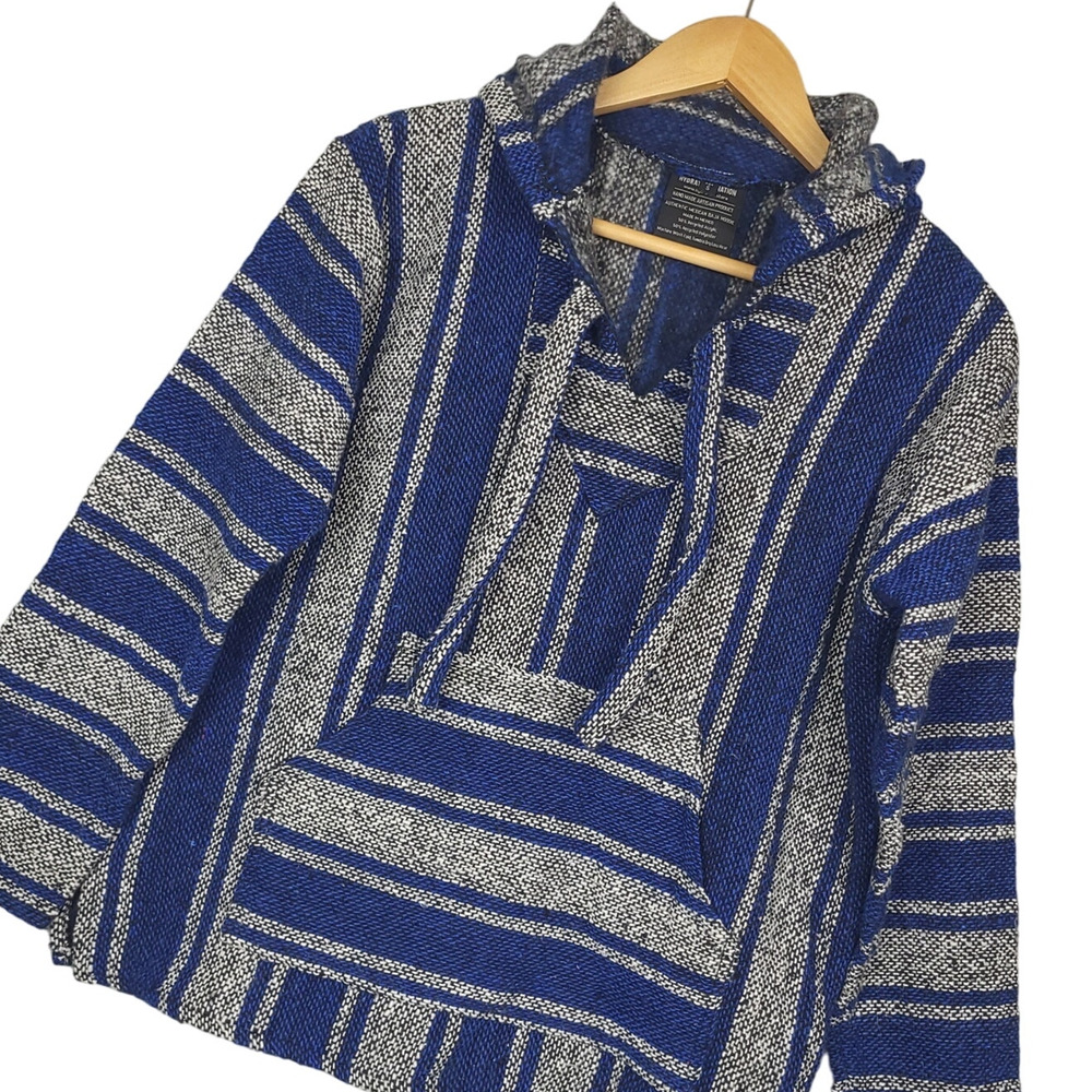 Authentic Mexican Baja Hoodie Men's Sz Small Hydration Nation Blue White Black